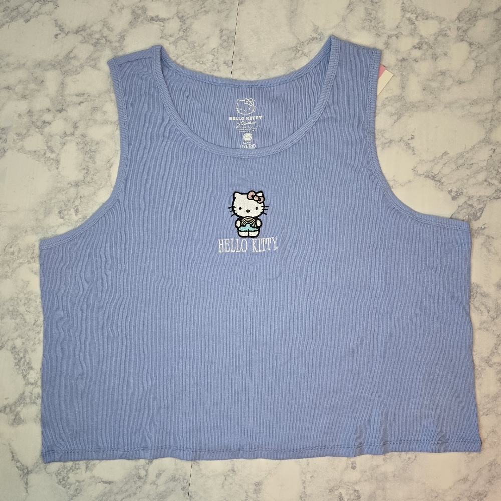 Hello Kitty Blue Cropped Tank Top 3X Ribbed NWT